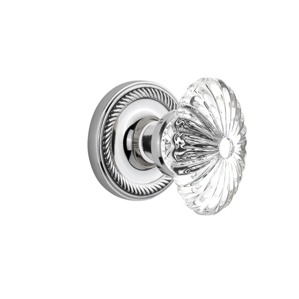 Nostalgic Warehouse ROPOFC Single Dummy Rope Rose with Oval Fluted Crystal Knob in Bright Chrome